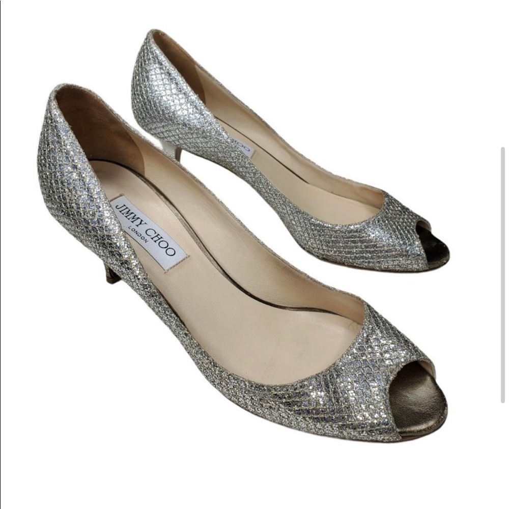Jimmy Choo Sparkle Peep Toe Pump Heels Gold EU40